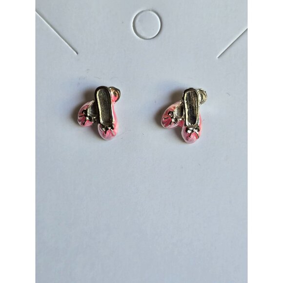 Extra Small Dainty Pink Ballet Slipper Pierced Post Earrings Pink Butterfly Back - Picture 1 of 8